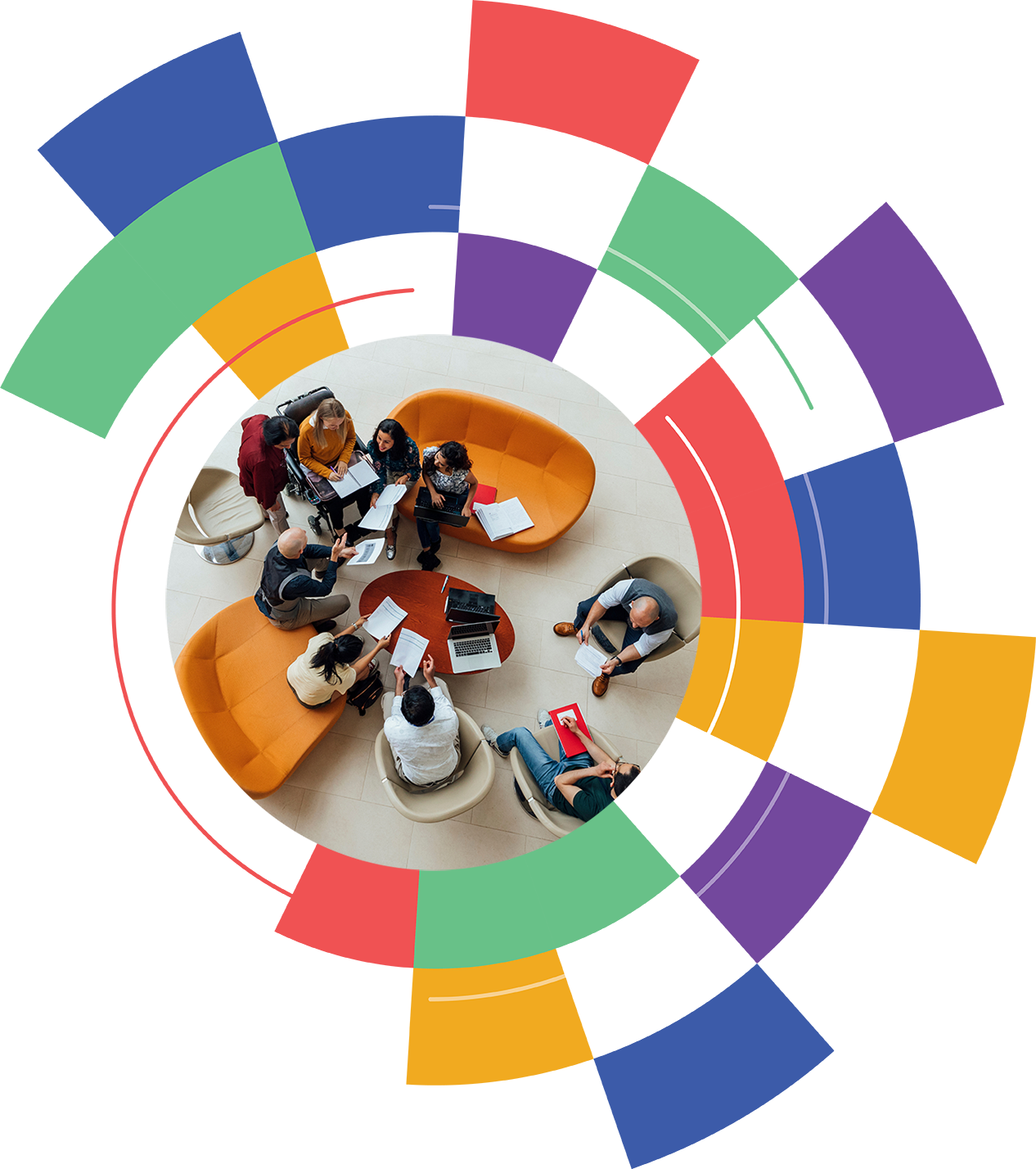 Color wheel and circular lines graphic